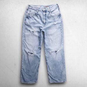 Pilcro Anthropologie High Rise Wide Leg Jeans Straight Distressed Womens 28 Blue